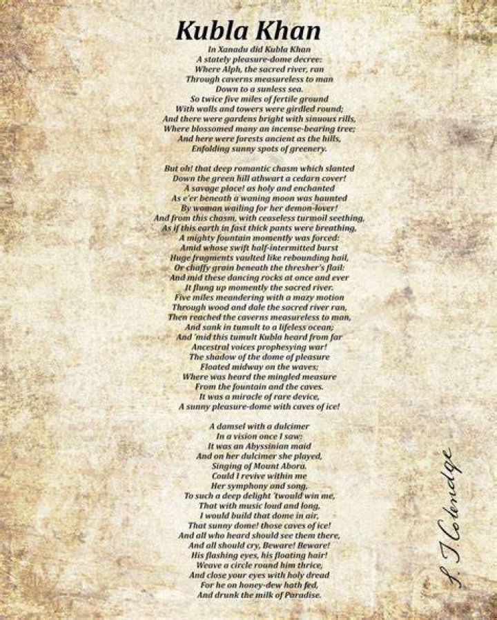 Which work inspired coleridge kubla khan?